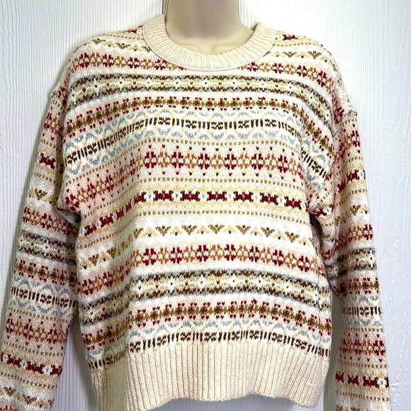 American Eagle - Fairisle Snowdrift Oatmeal Fun Design Crewneck Sweater Size XS - Picture 8 of 12